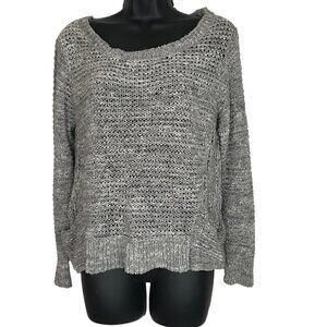 EILEEN Fisher Grey & White Loose  Knit Sweater With Two Front Pockets Size M